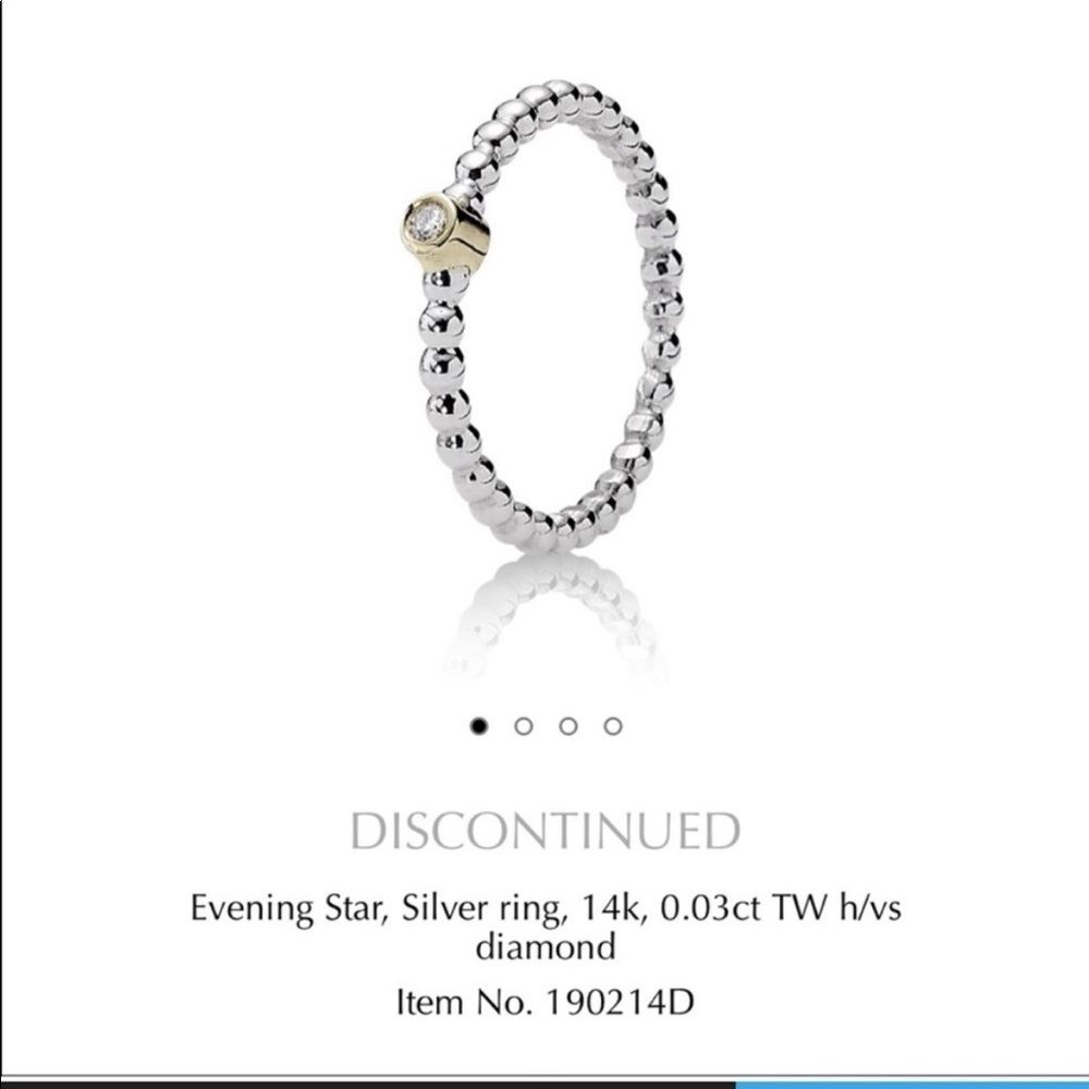 Pandora 14k and Sterling Silver diamond Ring Evening Star